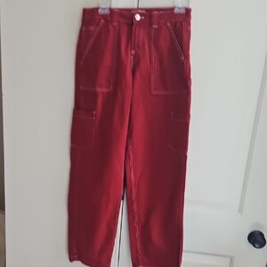juniors sz 1 garage red carpenter jeans white stitching excellent